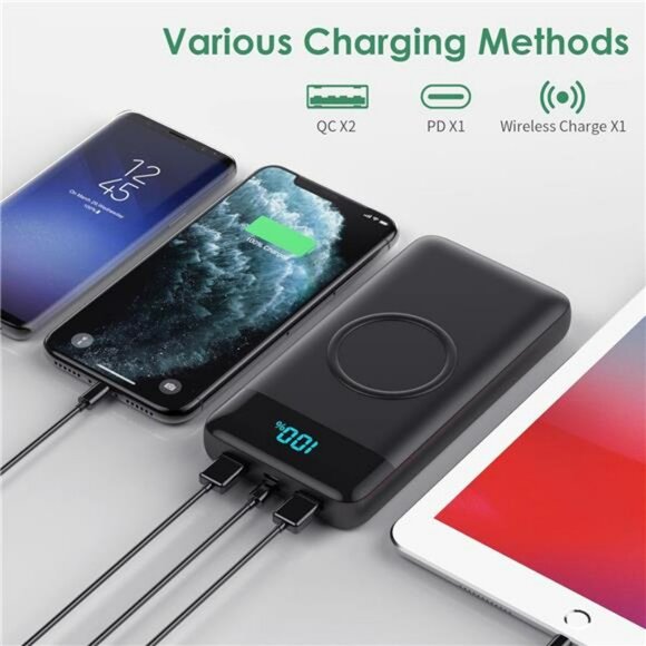 Wireless Portable Charger 30800mAh Fast Charging Power Bank USB C LCD - Picture 3 of 8